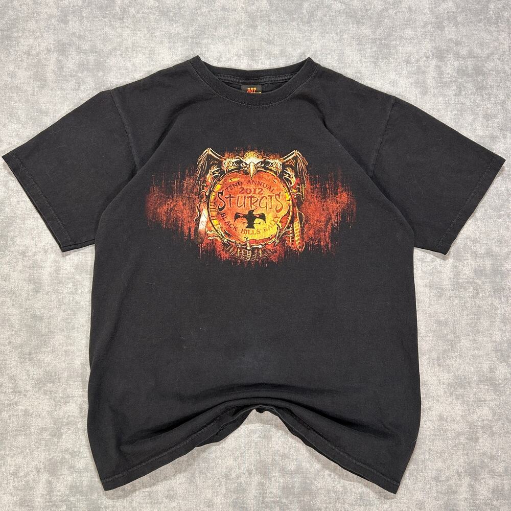 2012 Sturgis Motorcycle Rally 72nd Annual Hot Leathers Eagle Skull Tshirt Mens M